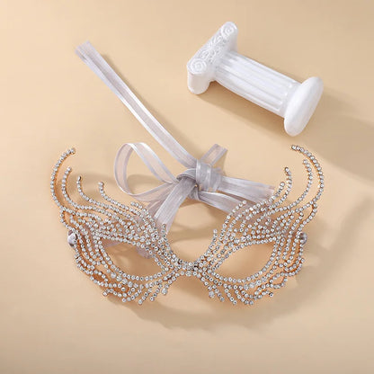 Women's Silver Rhinestone Delicate Filigree Venetian Masquerade Mask - Lovez Aqua© - Gold