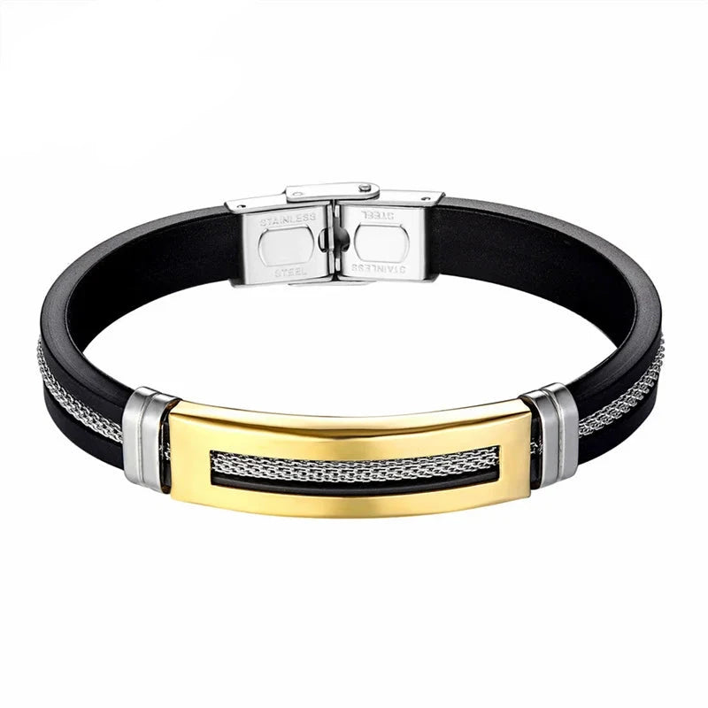 Men's Modern Golden Chain Stainless Steel Geometric Rectangle Bracelet - Lovez Aqua© - 