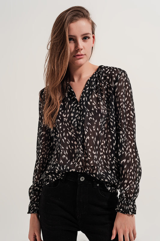 Women's Abstract Printed Sheer & Chiffon Brown Long Sleeve Blouse - Lovez Aqua© - 