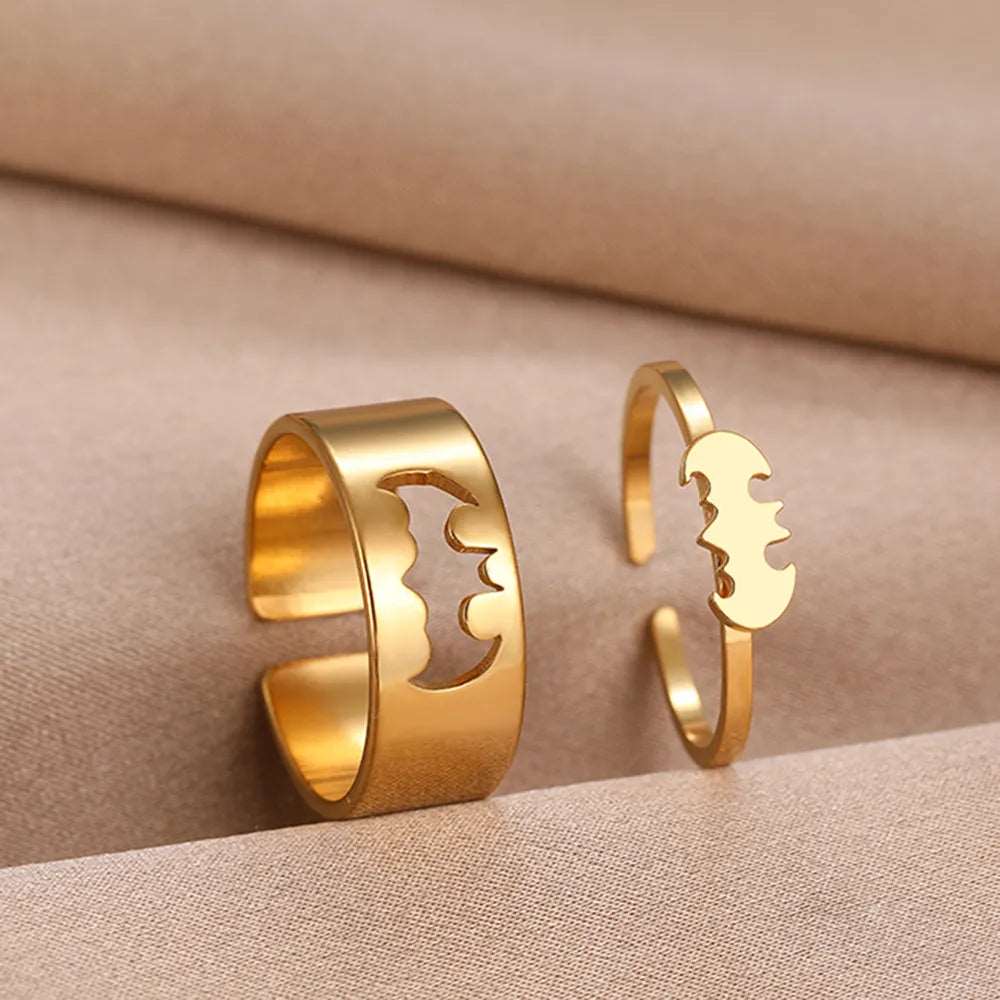 Marvel's Batman Signal Adjustable Matching Couple Gold Rings (2Pcs/Set) - Lovez Aqua© - 