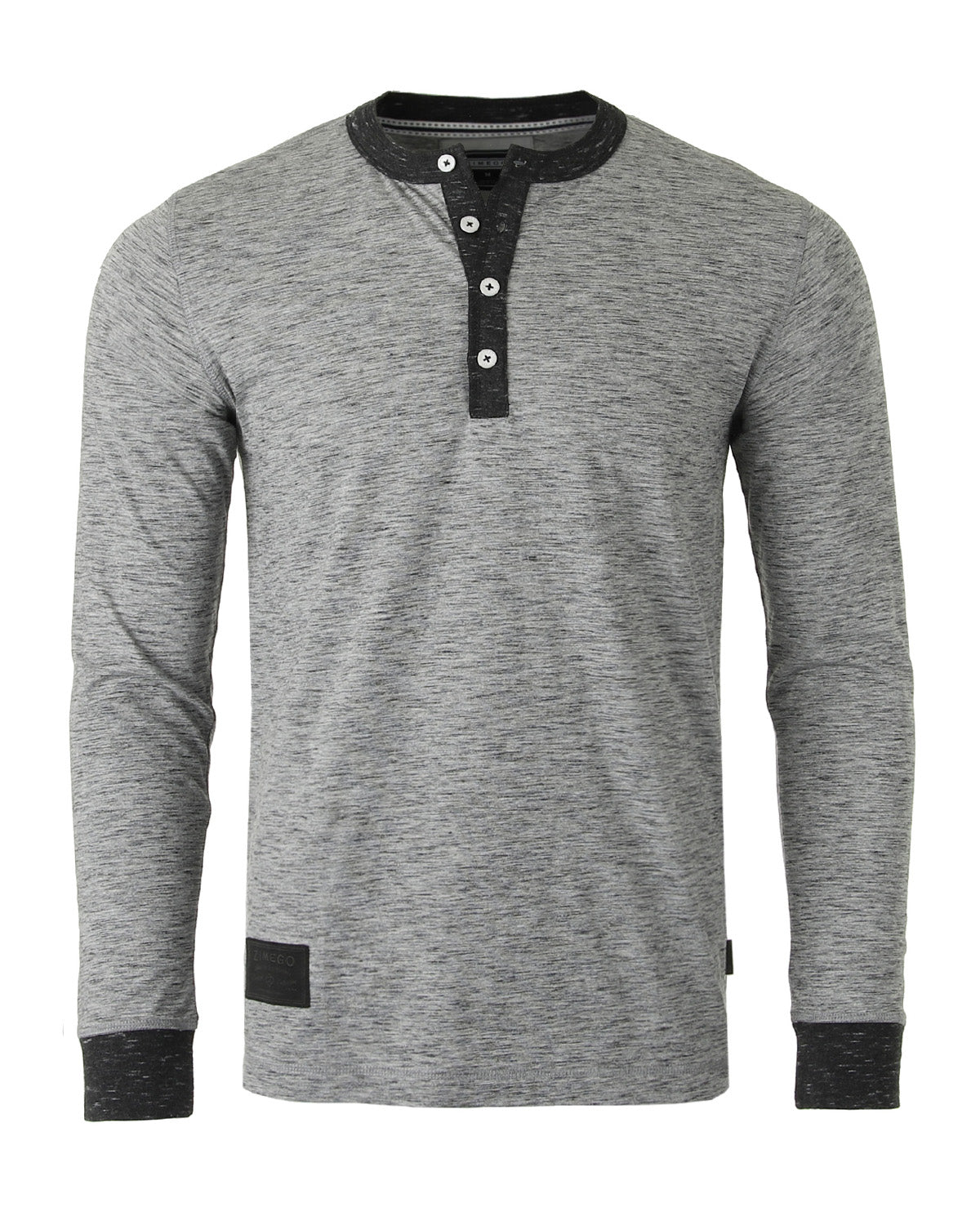 Men's Long Sleeve Contrast Button Placket Neck & Cuffs Casual Henley Shirt - Lovez Aqua© - Small / Dark Gray/Black