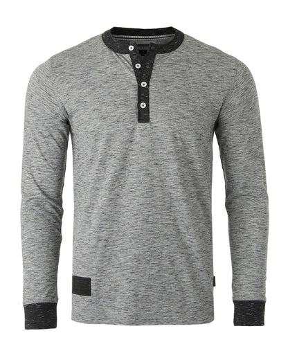 Men's Long Sleeve Contrast Button Placket Neck & Cuffs Casual Henley Shirt - Lovez Aqua© - Small / Dark Gray/Black