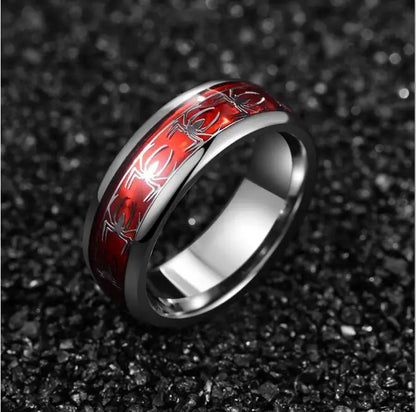 Marvel's Spiderman Men's Spider Motif Inlaid Red Opal Tungsten Band Ring - Disney - 