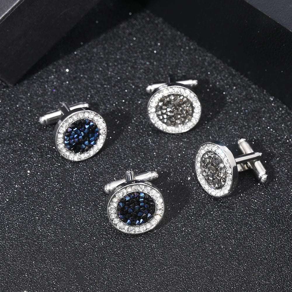 Luxury Men's Crystal & Agate Encrusted Round Cufflinks - Lovez Aqua© - 