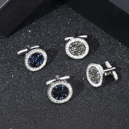 Luxury Men's Crystal & Agate Encrusted Round Cufflinks - Lovez Aqua© - 