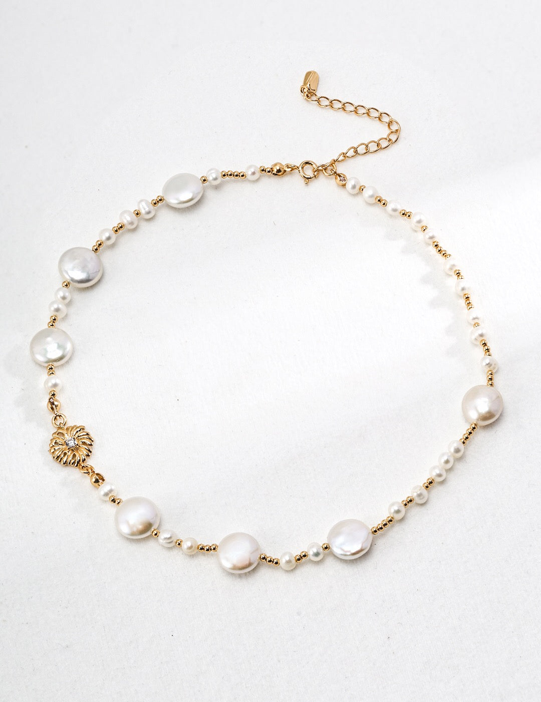 Women's 18K Gold-Plated Vermeil Baroque Flower & Natural Pearl Necklace - Lovez Aqua© - 