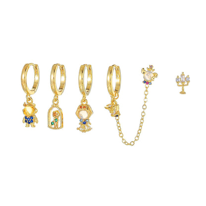Disney's Beauty & the Beast Belle Gold Plated Zircon Stud Earrings (5 Pieces) - Disney - Default Title