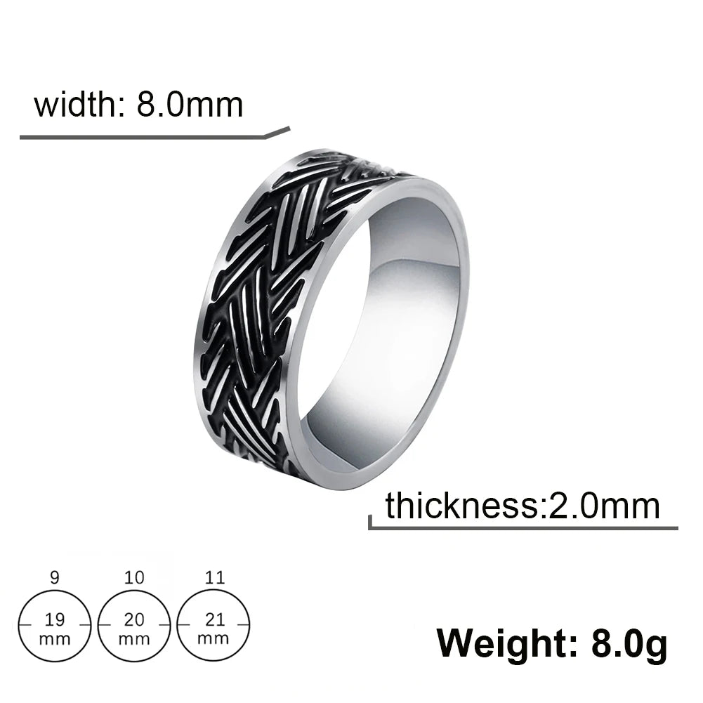Men's Geometric Engraved Pattern Thick Stainless Steel Band Ring - Lovez Aqua© - Style 30 / 11