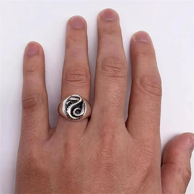 Harry Potter Draco Malfoy Snake Family Crest Emblem Antique Silver Court Ring - Harry Potter - 