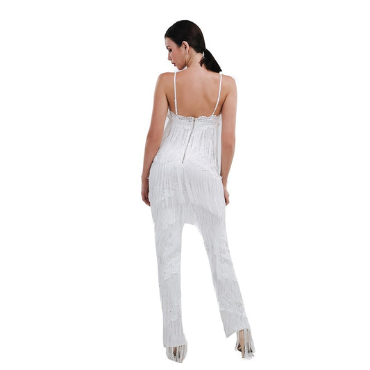 Women's White Tassel Loose Fit Flared Jumpsuit - Lovez Aqua© - 