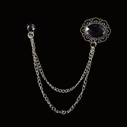 Men's Baroque Rhinestone Classic Chain Link Vintage Lapel Pin Brooch - Lovez Aqua© - Style 15