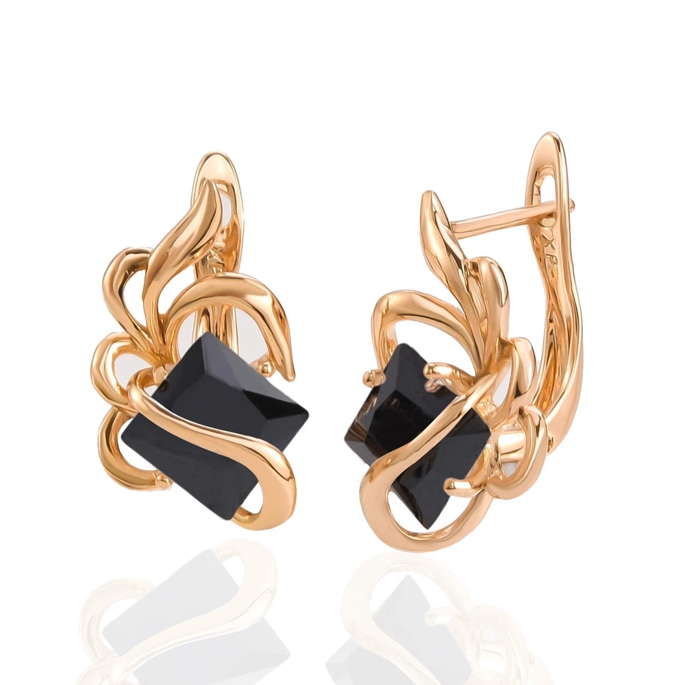 Women's Twisted Gold Stud Earrings with Geometric Cubic Zirconia Rhinestone - Lovez Aqua© - Black