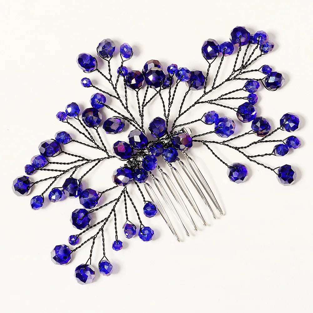 Women's Delicate Crystal Rhinestone & Pearl Flower Bridal Hair Comb - Lovez Aqua© - G11