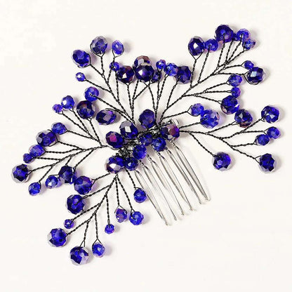 Women's Delicate Crystal Rhinestone & Pearl Flower Bridal Hair Comb - Lovez Aqua© - G11