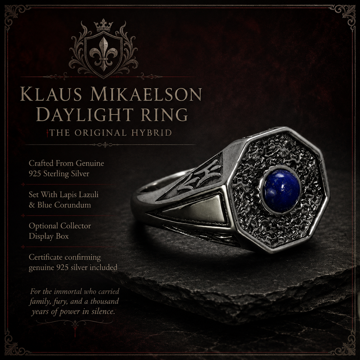 Klaus Mikaelson The Originals & The Vampire Diaries Sterling Silver Daylight Ring