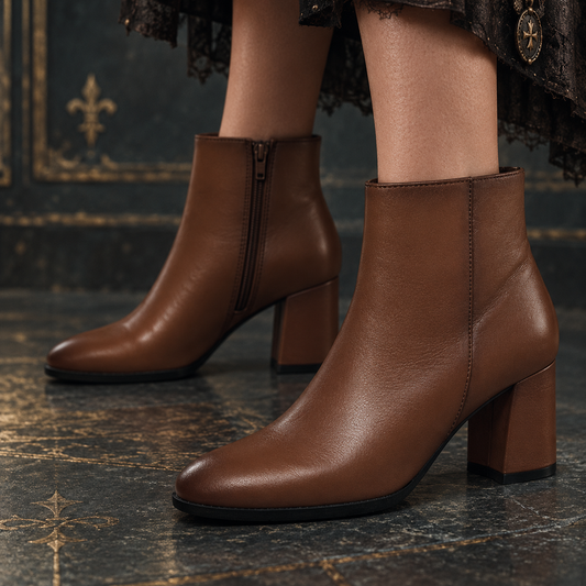 women’s genuine leather ankle boots, leather block heel boots women, women’s zipper ankle boots, genuine leather heeled boots, mid block heel ankle boots, sleek women’s leather boots, women’s leather booties, classic leather ankle boots, elegant leather boots women, leather zip boots women, minimalist leather ankle boots, women’s mid heel boots, premium leather ankle boots