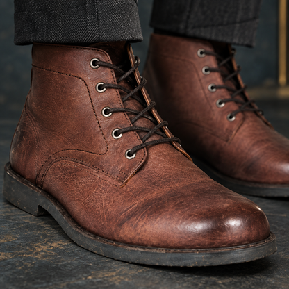 Men's Burnished Suede & Oxblood Leather Boots