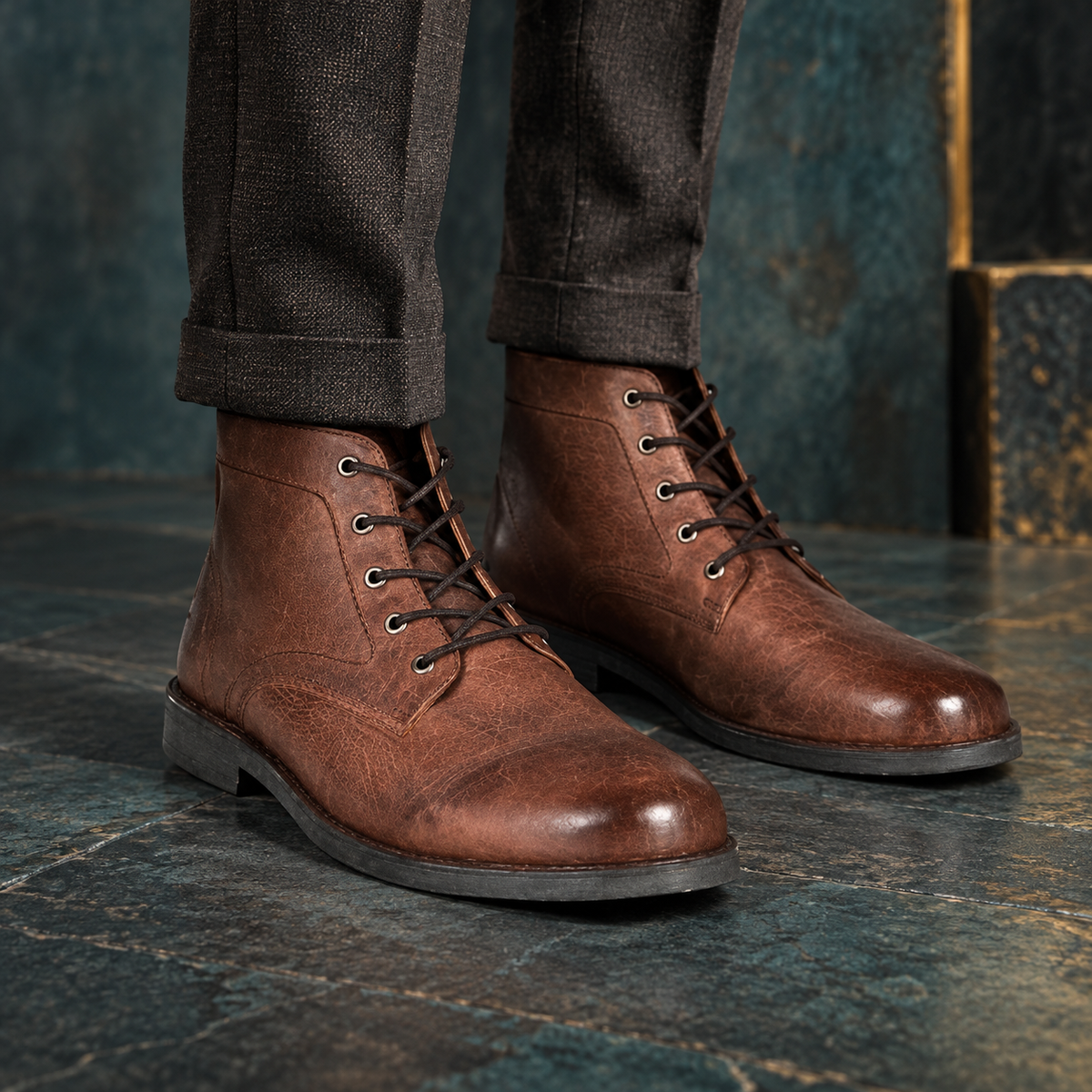 Men's Burnished Suede & Oxblood Leather Boots