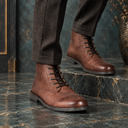 Men's Burnished Suede & Oxblood Leather Boots