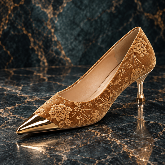 Luxury Women's Stiletto High Heels with Vintage Floral Embroidery & Metallic Pointed Toe