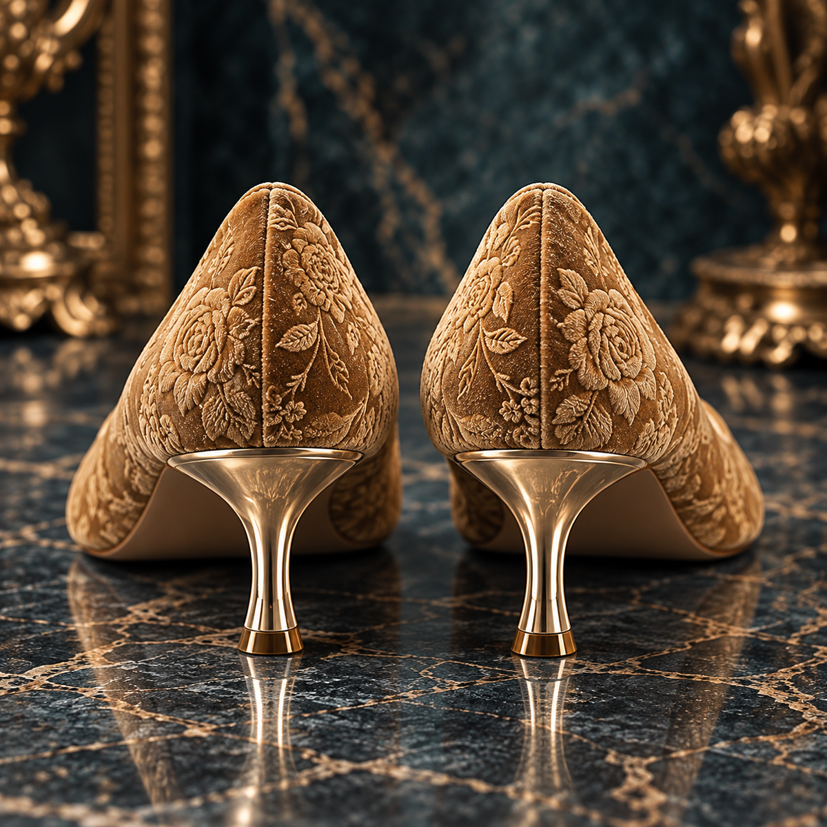 Luxury Women's Stiletto High Heels with Vintage Floral Embroidery & Metallic Pointed Toe