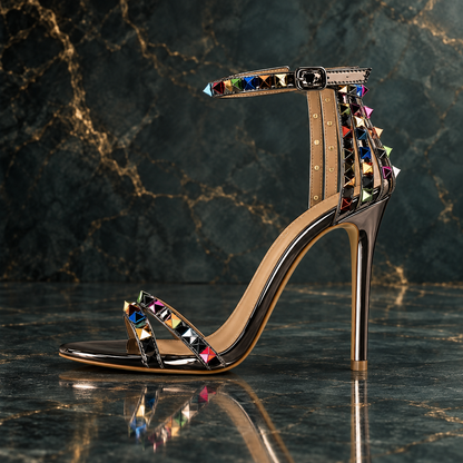 Women's Roman Style Hollow Cut Out Heeled Sandals with Colored Rivets