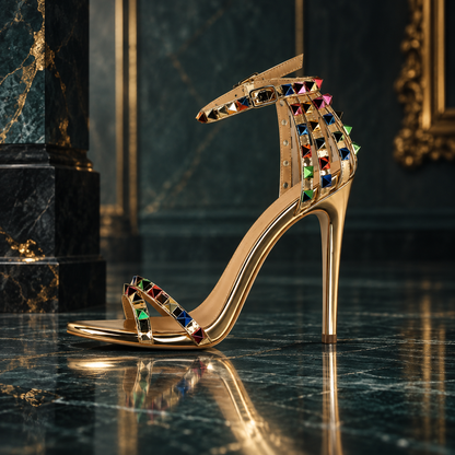 Women's Roman Style Hollow Cut Out Heeled Sandals with Colored Rivets