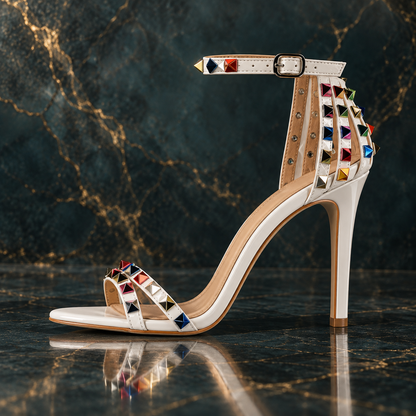 Women's Roman Style Hollow Cut Out Heeled Sandals with Colored Rivets