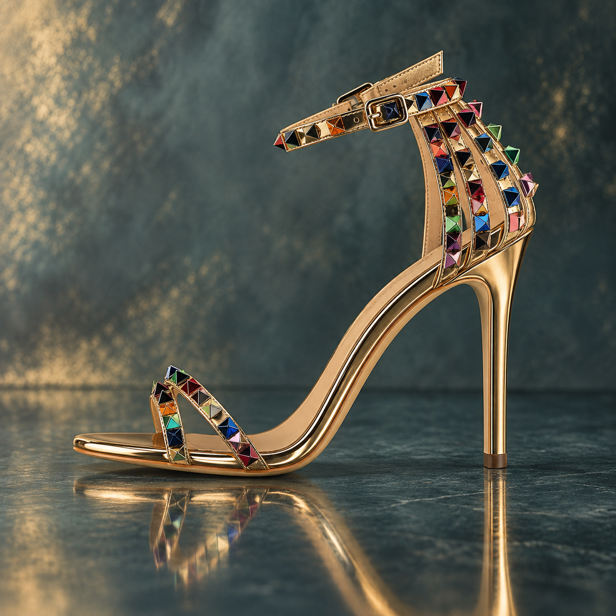 Women's Roman Style Hollow Cut Out Heeled Sandals with Colored Rivets