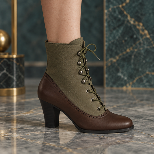 Vintage Victorian Lace-Up Round Toe Women's Ankle Boots