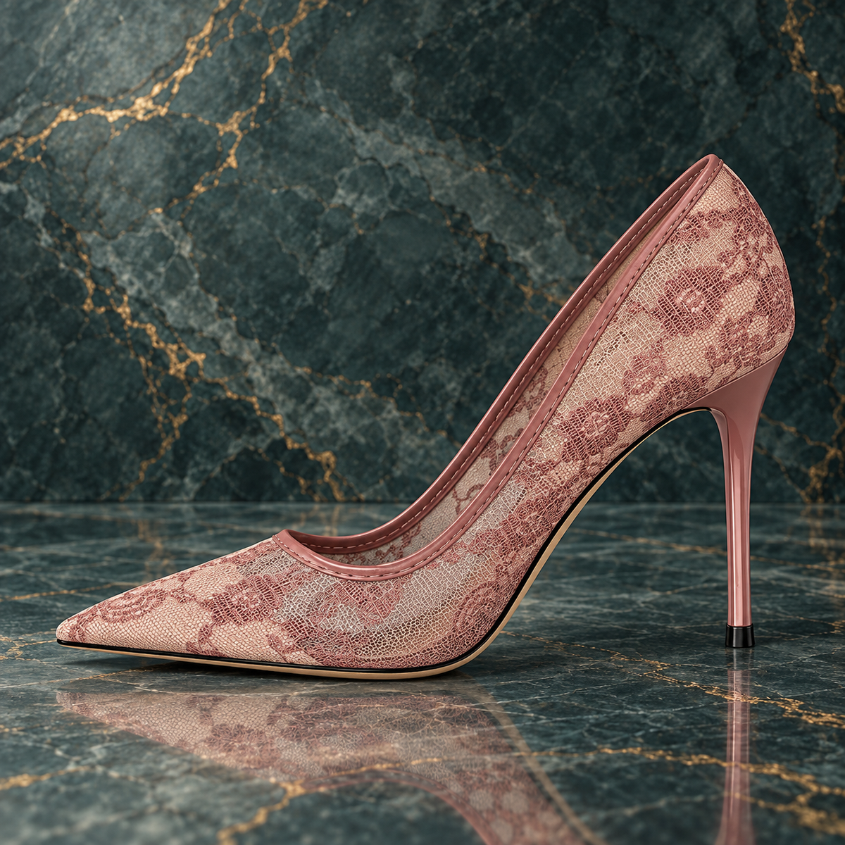 Women’s Floral Lace Mesh Pointed-Toe Stiletto Heels