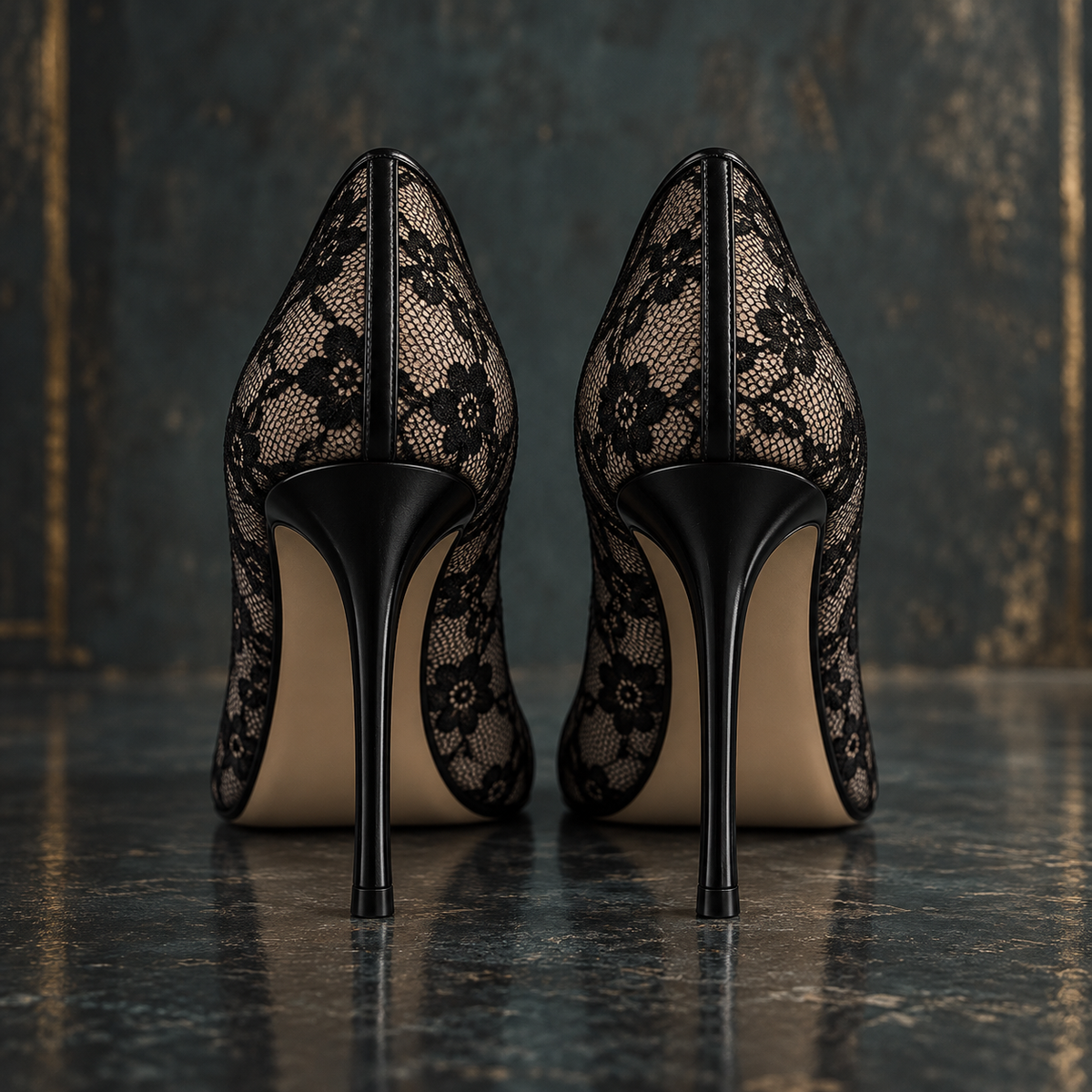 Women’s Floral Lace Mesh Pointed-Toe Stiletto Heels