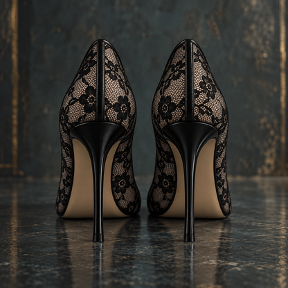Women’s Floral Lace Mesh Pointed-Toe Stiletto Heels