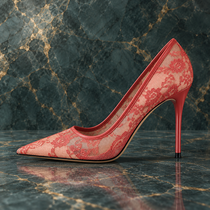 Women’s Floral Lace Mesh Pointed-Toe Stiletto Heels