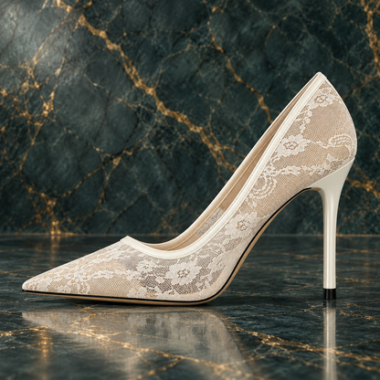 Women’s Floral Lace Mesh Pointed-Toe Stiletto Heels