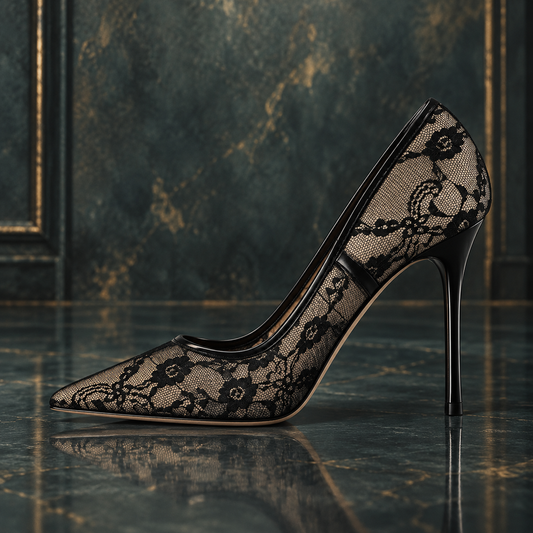 Women’s Floral Lace Mesh Pointed-Toe Stiletto Heels