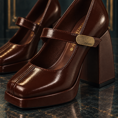 Vintage Women's Block Heel Mary Jane Retro Chunky Heel Pumps