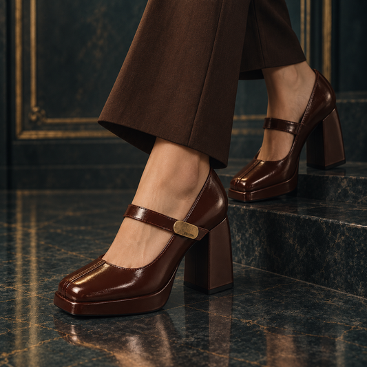 Vintage Women's Block Heel Mary Jane Retro Chunky Heel Pumps
