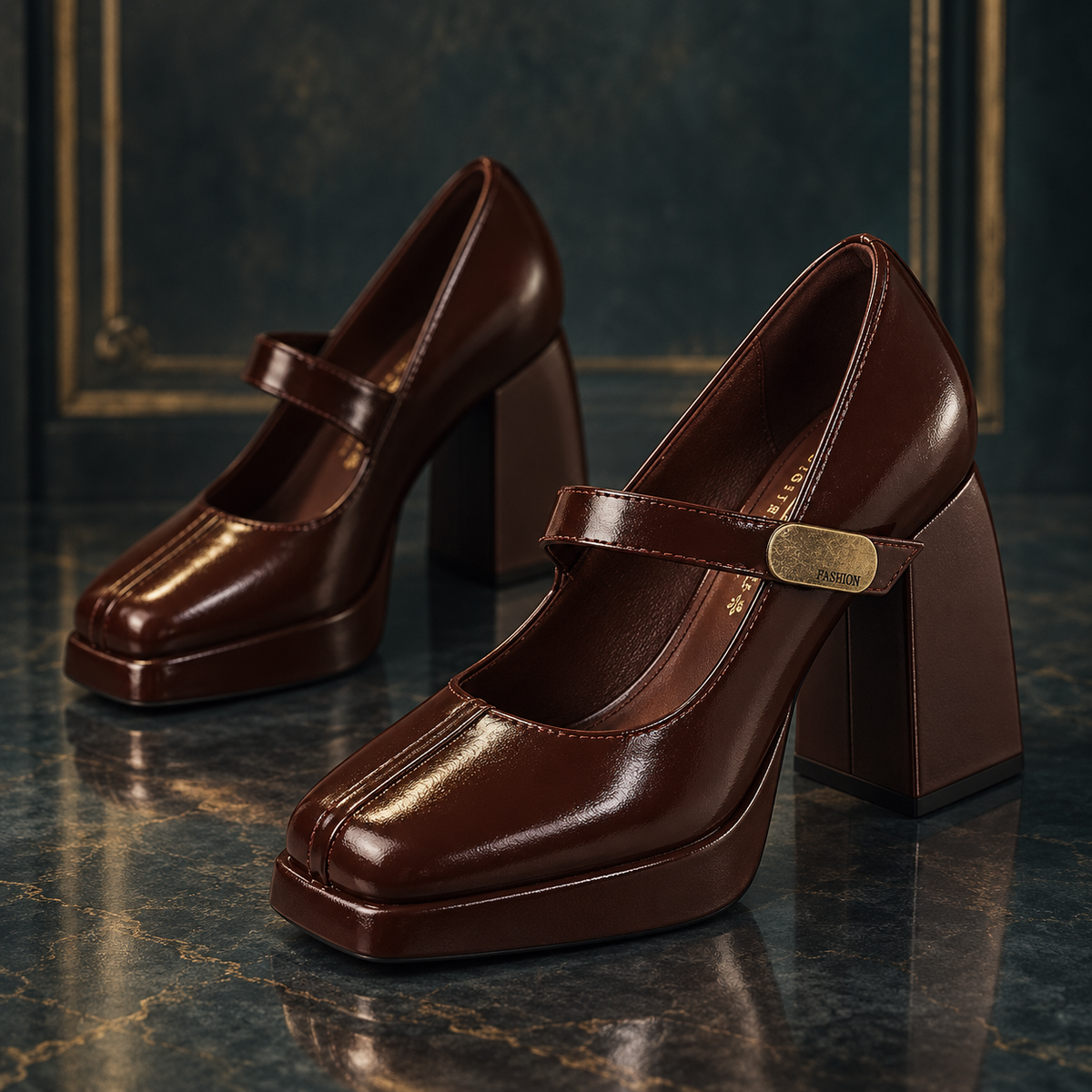 Vintage Women's Block Heel Mary Jane Retro Chunky Heel Pumps
