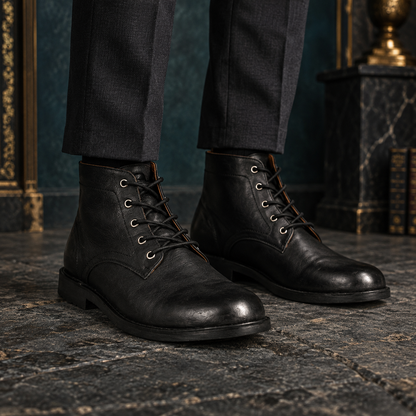 Men's Black Suede Outdoor Suede Leather Lace-Up Boots