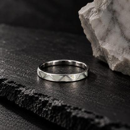 Women’s 925 Sterling Silver Mother of Pearl Ring | Geometric Shell Inlay Jewelry