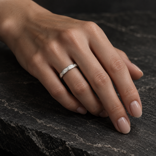 Women’s 925 Sterling Silver Mother of Pearl Ring | Geometric Shell Inlay Jewelry