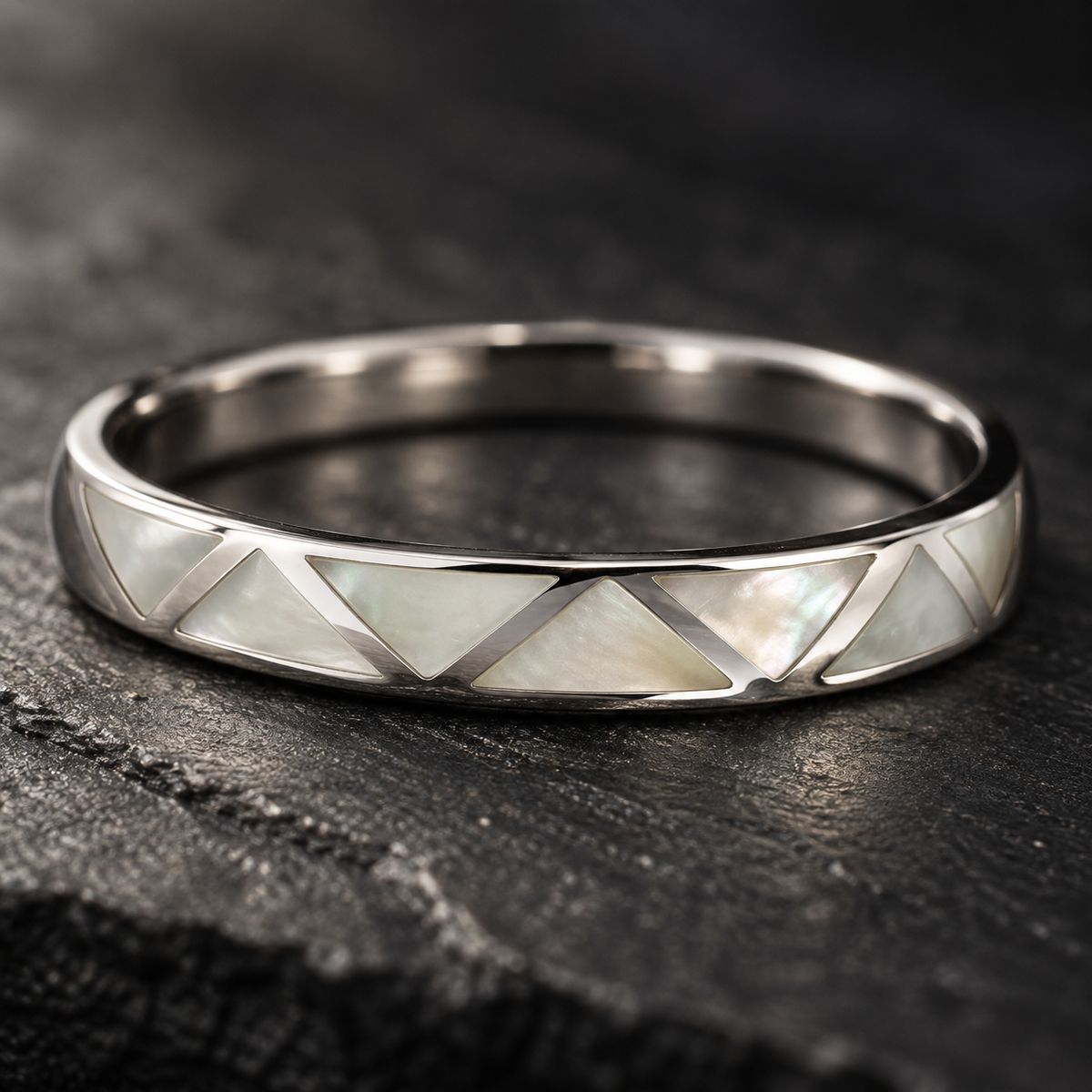 Women’s 925 Sterling Silver Mother of Pearl Ring | Geometric Shell Inlay Jewelry