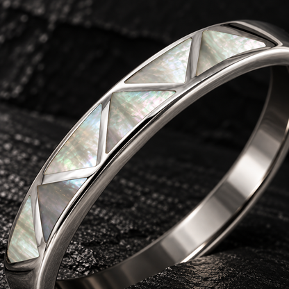 Women’s 925 Sterling Silver Mother of Pearl Ring | Geometric Shell Inlay Jewelry