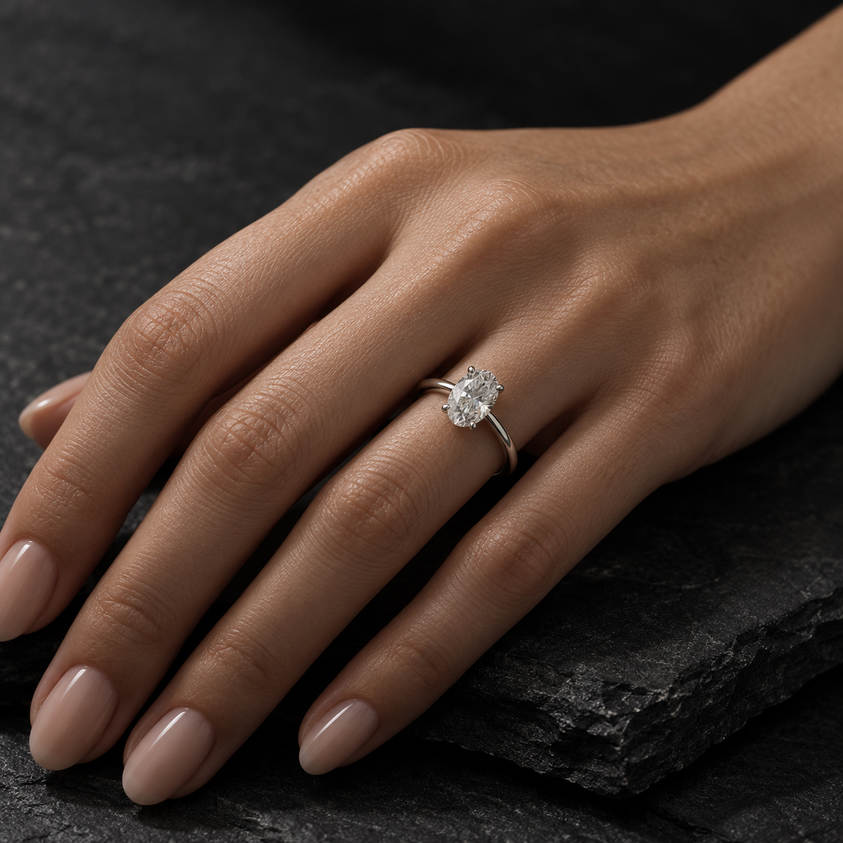 14K White Gold Oval Lab-Grown Diamond Solitaire Engagement Ring