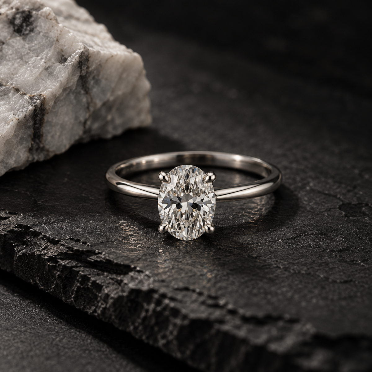 14K White Gold Oval Lab-Grown Diamond Solitaire Engagement Ring