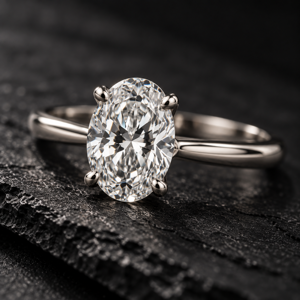 14K White Gold Oval Lab-Grown Diamond Solitaire Engagement Ring