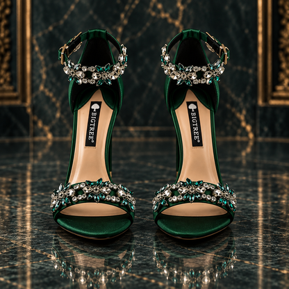Women’s Satin Open Toe Rhinestone Stiletto Heels