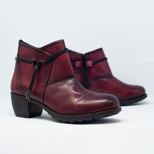 Women’s Genuine Leather Maroon Block Mid Heeled Ankle Boots with Round Toe