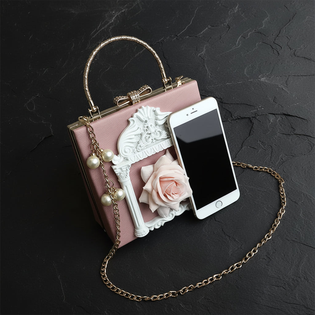 Vintage Ornate Rose & Gilded Baroque Frame Women's Faux Leather Crossbody Handbag